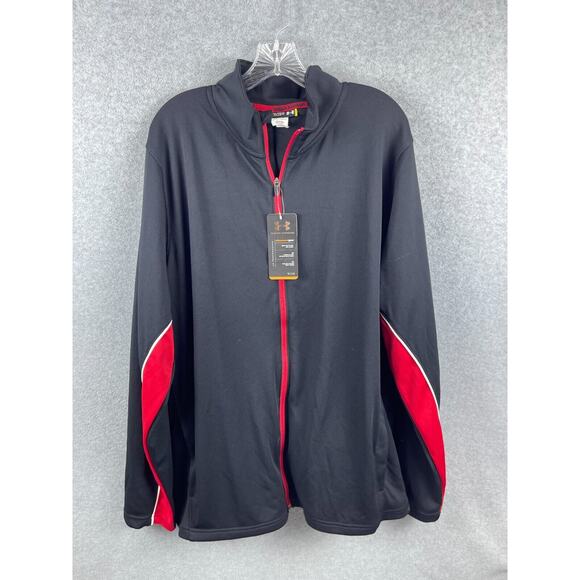 Under Armour Full Zip Sweatshirt Men's 2XL Black Jacket Red Spell Out‎ Workout - Picture 1 of 8